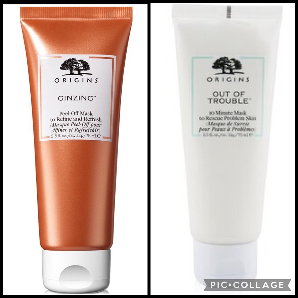 ORIGINS FACE MASK BUNDLE (2) OUT OF TROUBLE & GINZING PEEL OFF MASKS- BRAND NEW